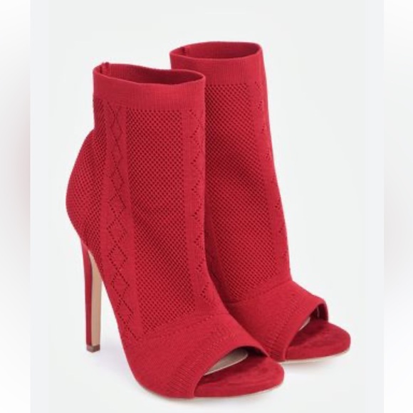 Red Open Toes Booties - Picture 5 of 10